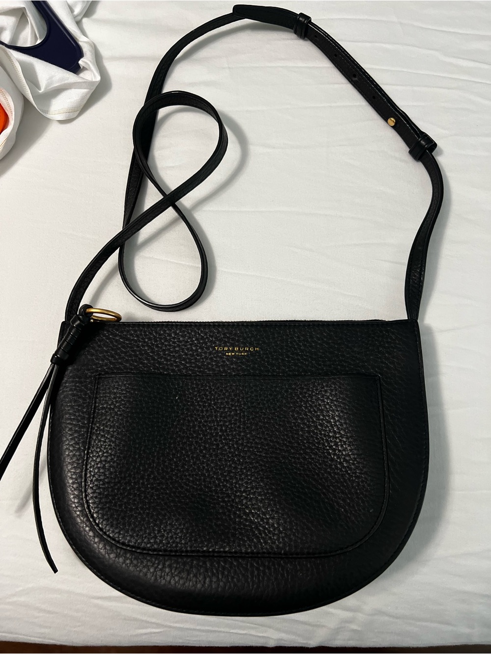 Tory Burch Black Pebbled Leather Crescent Crossbody